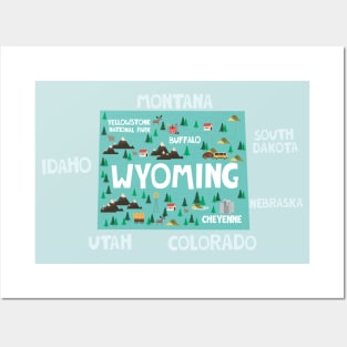 Wyoming Illustrated Map Posters and Art